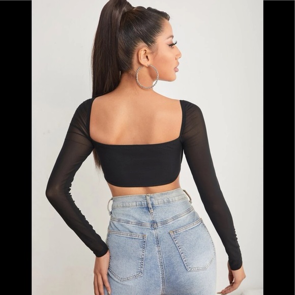Square neck bustier style crop top mesh sleeve XS petite - Picture 5 of 5